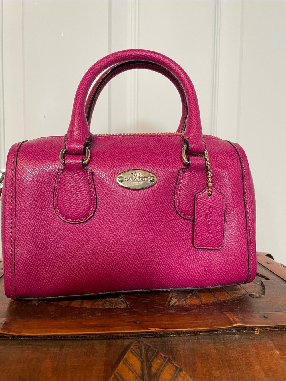 Coach Fuchsia Pebbled Leather Mini Satchel
